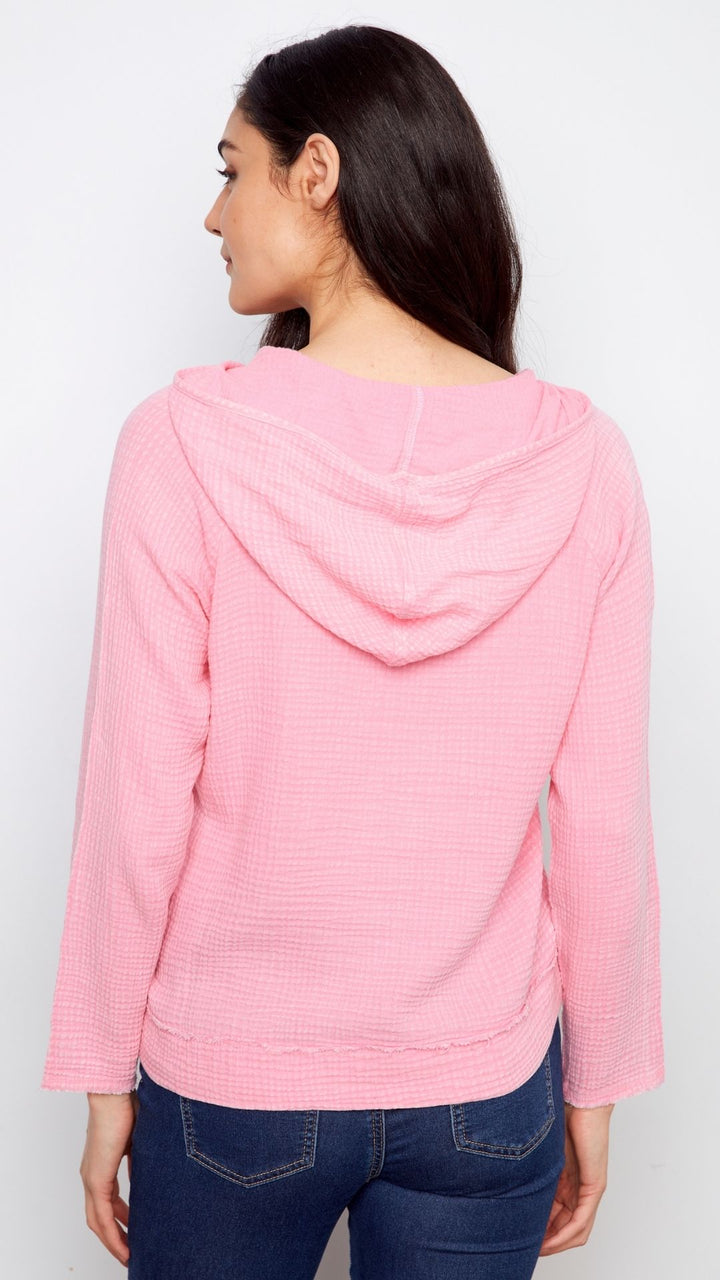 Pink Gauze Hoodie Top
