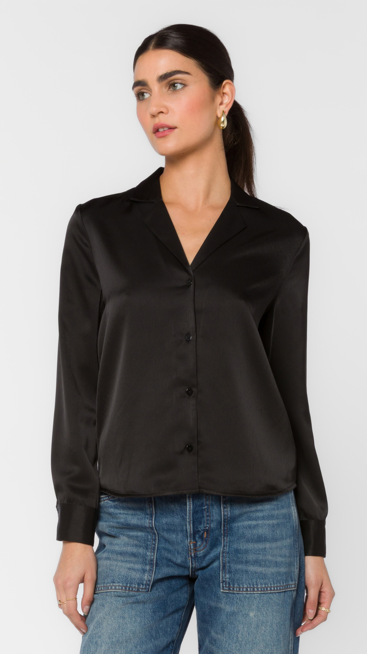 Black Satin Long Sleeve Blouse