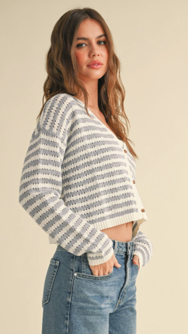 Blue And White Crochet Knitted Cardigan