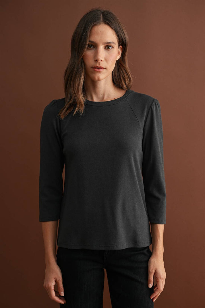 Charcoal Puff Sleeve Knit Top