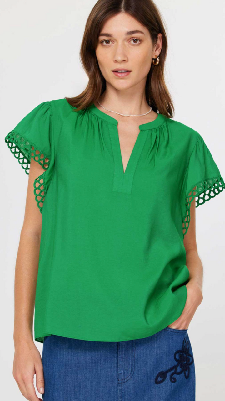 Spring Green Split Neck Blouse