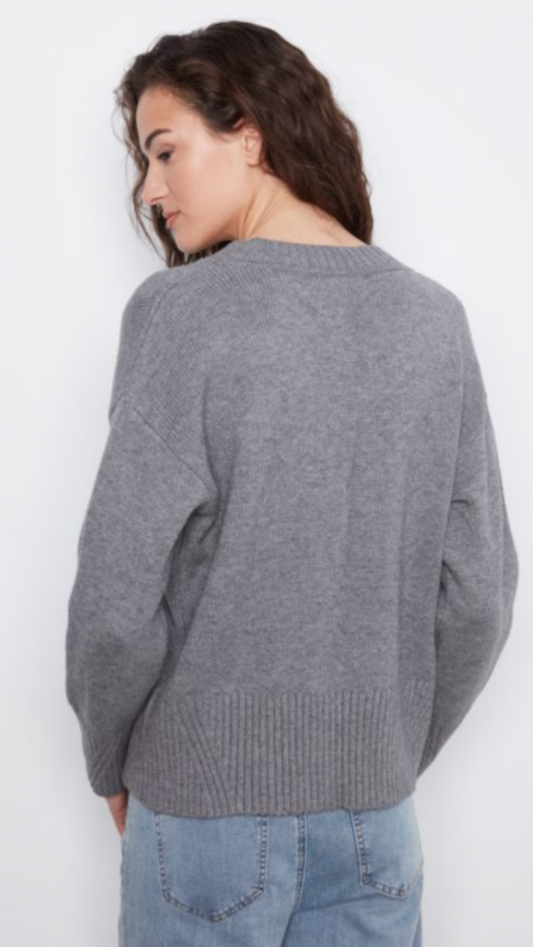 Grey V Neck Knit Sweater