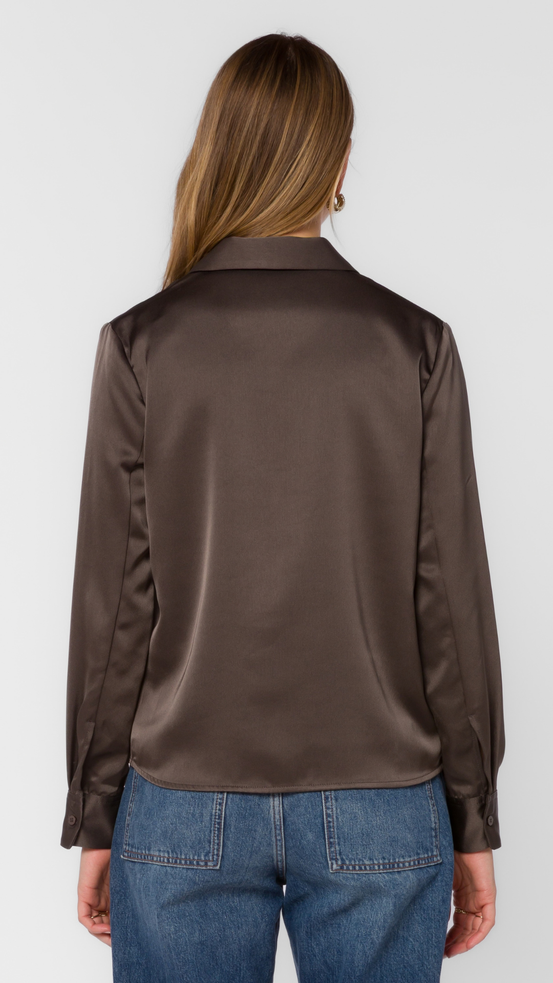 Bronze Olive Satin Long Sleeve Blouse