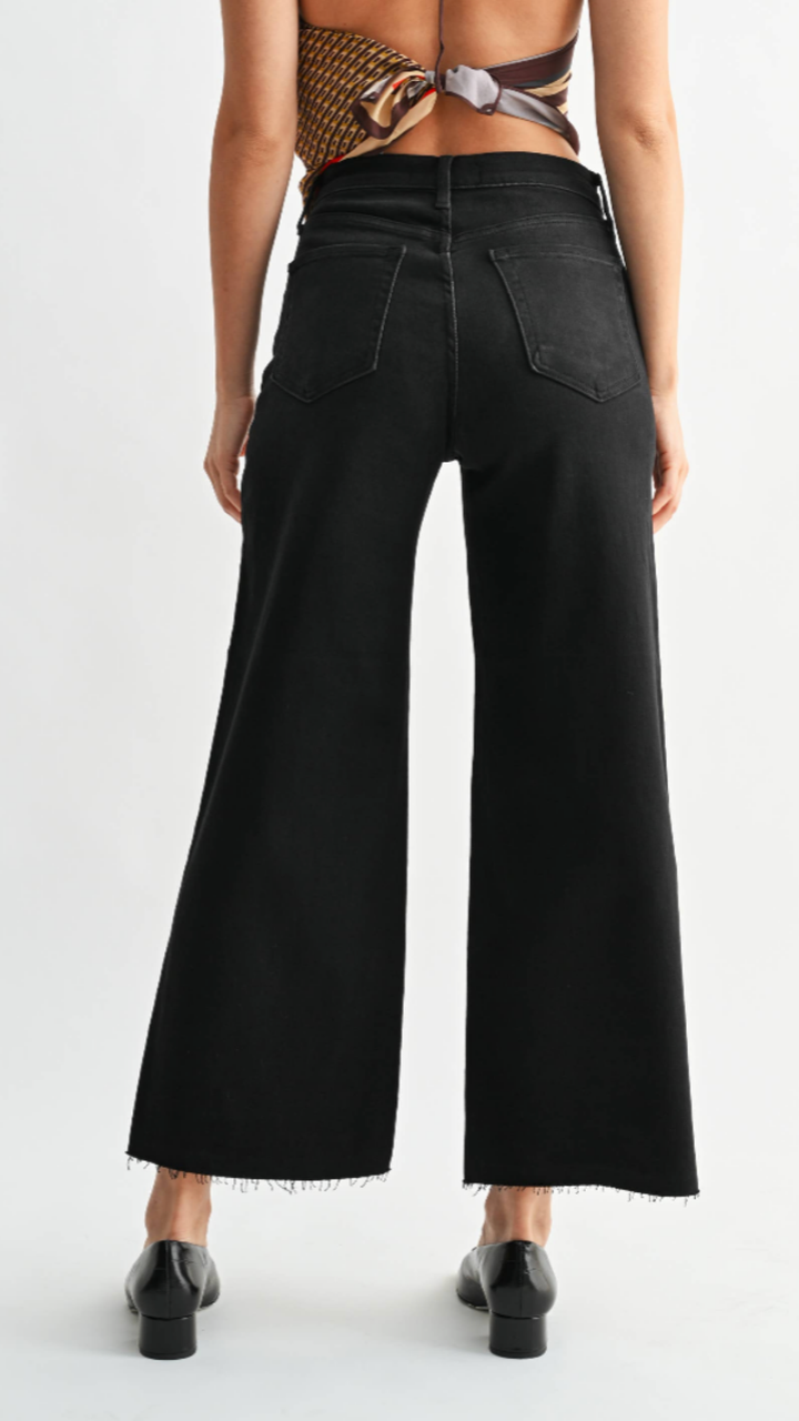 High Rise Washed Black Scissor Cut Wide Leg Jeans