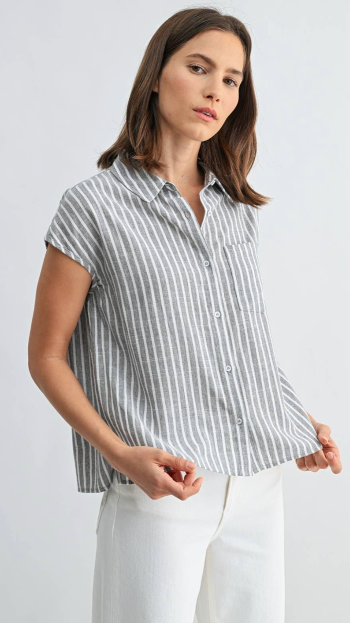 Grey Striped Button Down Top