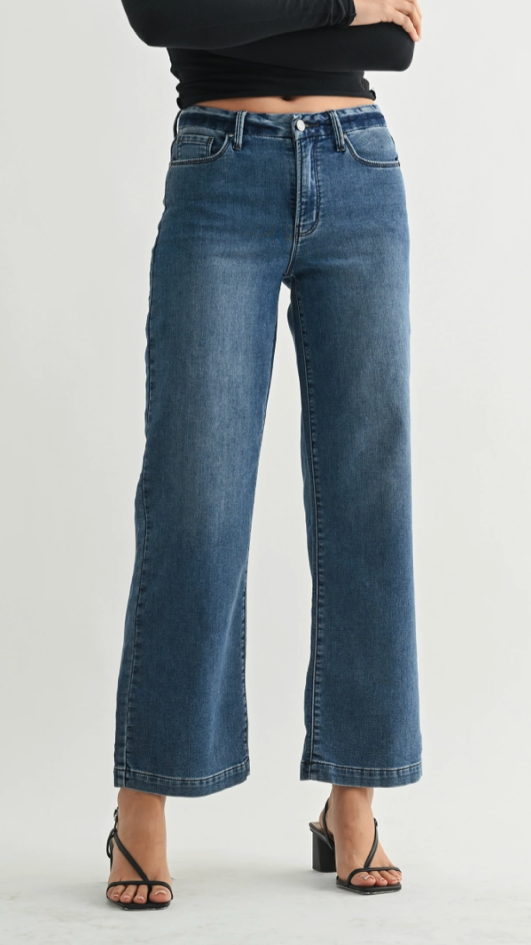Mid Rise Dark Wash Slim Wide Sweat Jeans