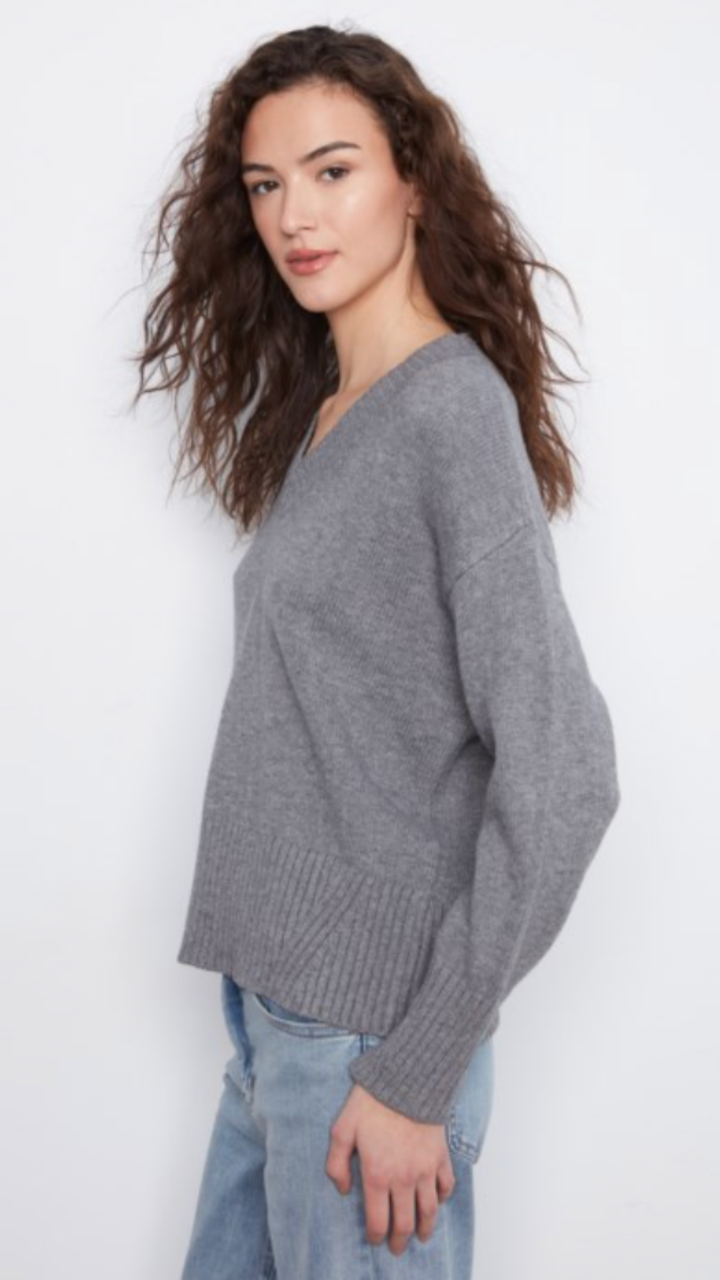 Grey V Neck Knit Sweater