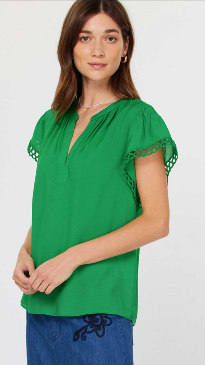 Spring Green Split Neck Blouse
