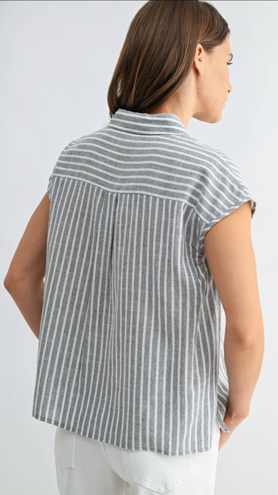 Grey Striped Button Down Top