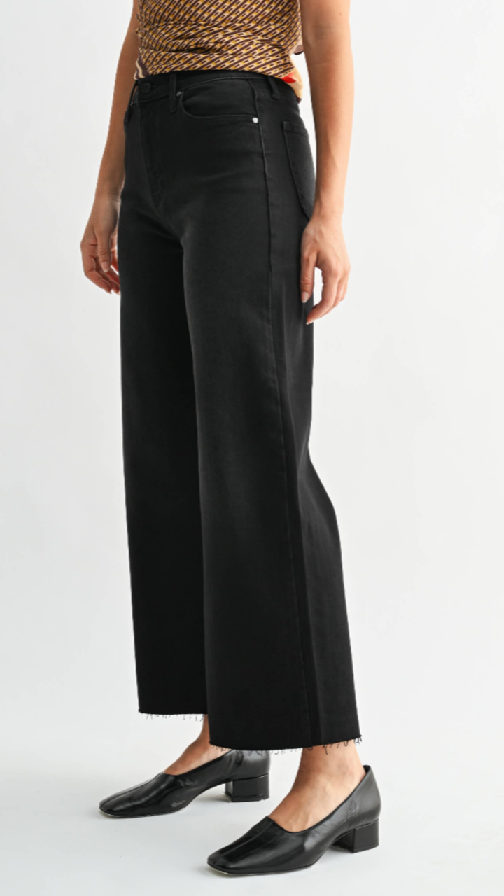 High Rise Washed Black Scissor Cut Wide Leg Jeans