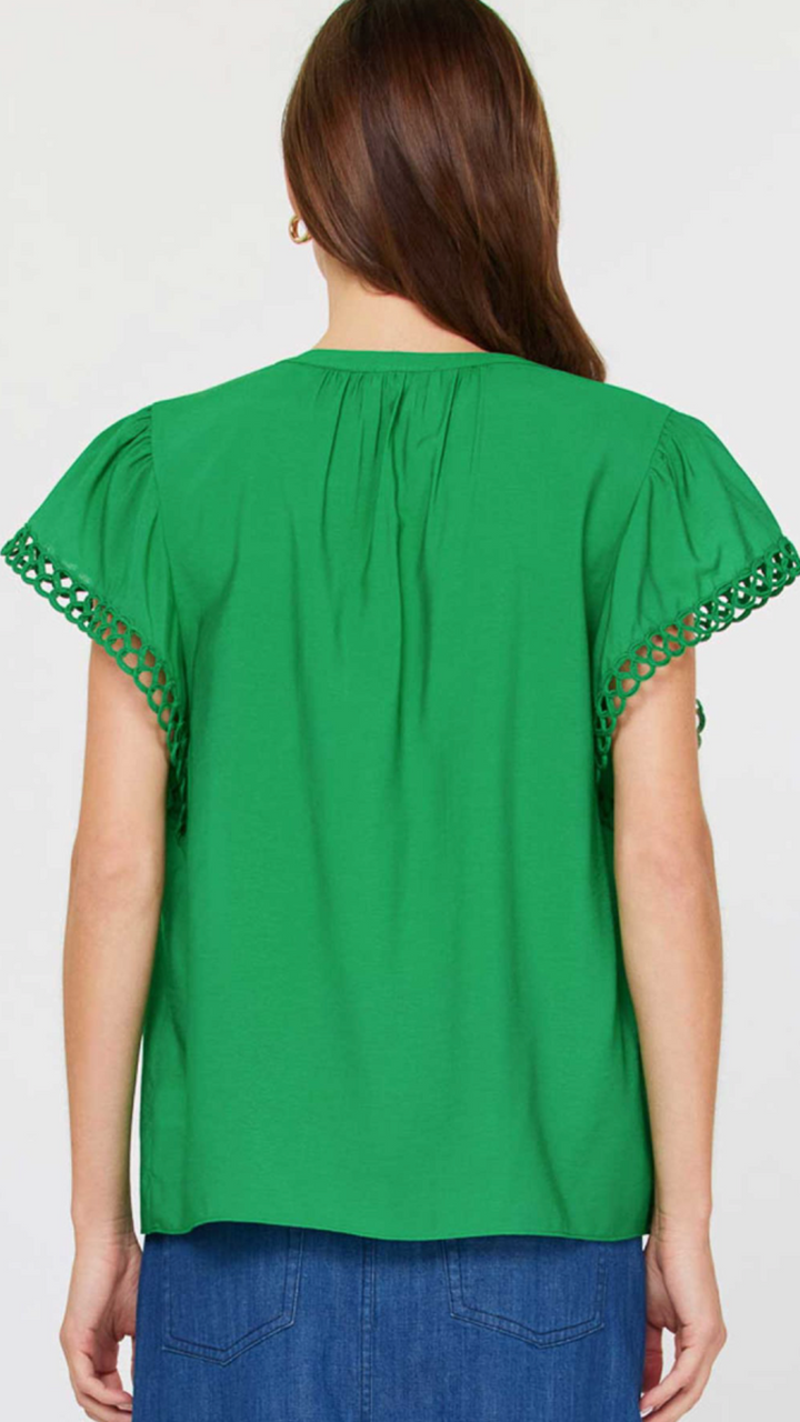 Spring Green Split Neck Blouse