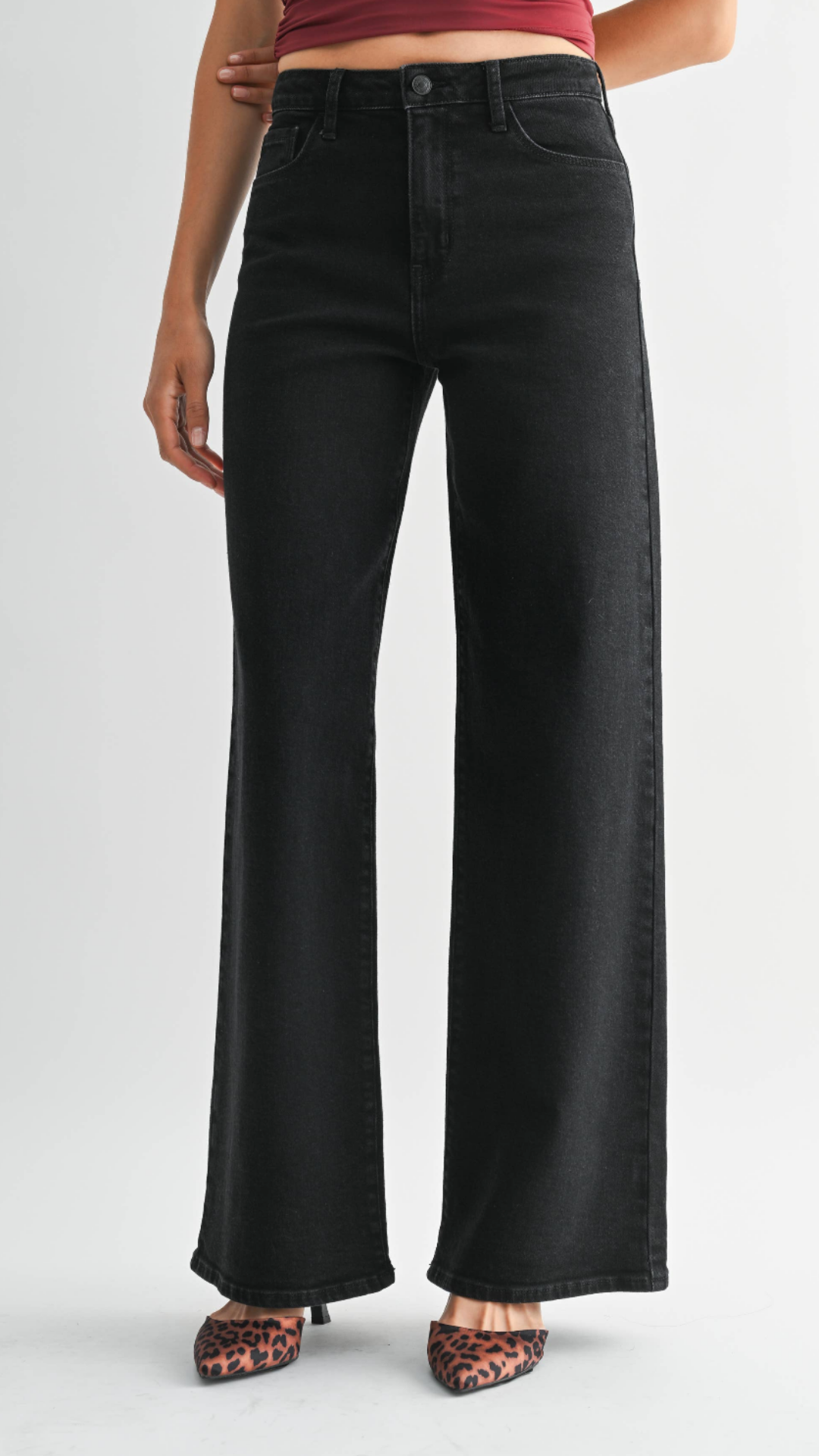High Rise Black Wide Leg Full Length Jeans
