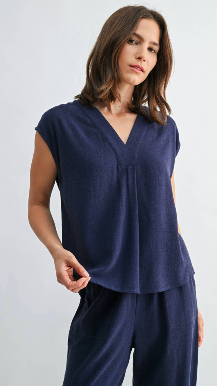 Navy V Neck Dolman Sleeve Top