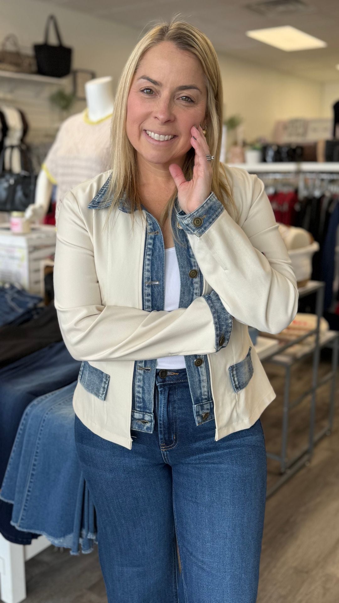 Ecru Denim Trim Jacket