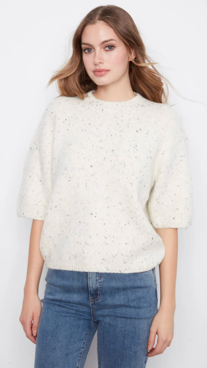 Cookies And Cream Balloon Elbow Sleeve Knit Sweater