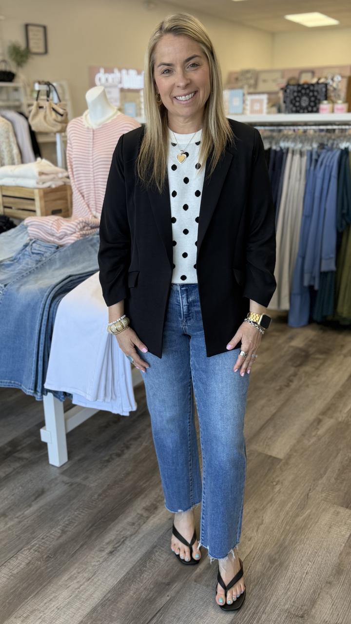 Mid Rise Medium Wash Distressed Hem Crop Straight Jeans