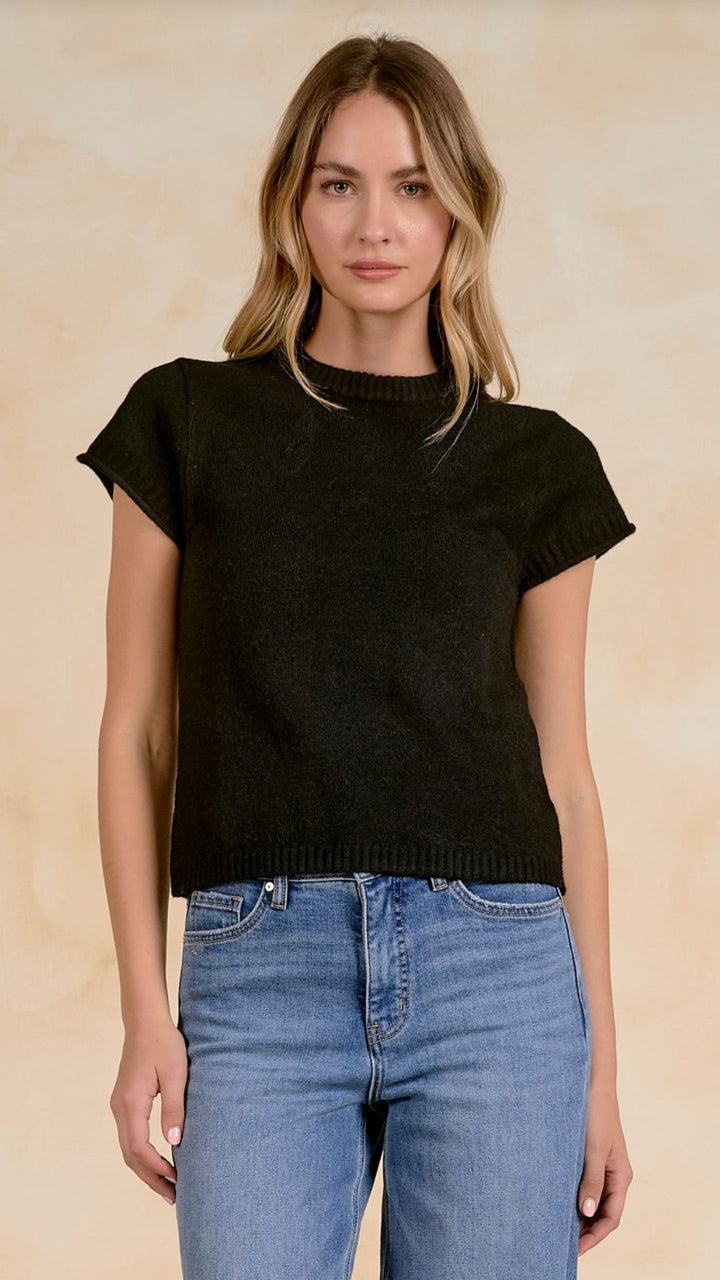 Black Crew Neck Sweater Top