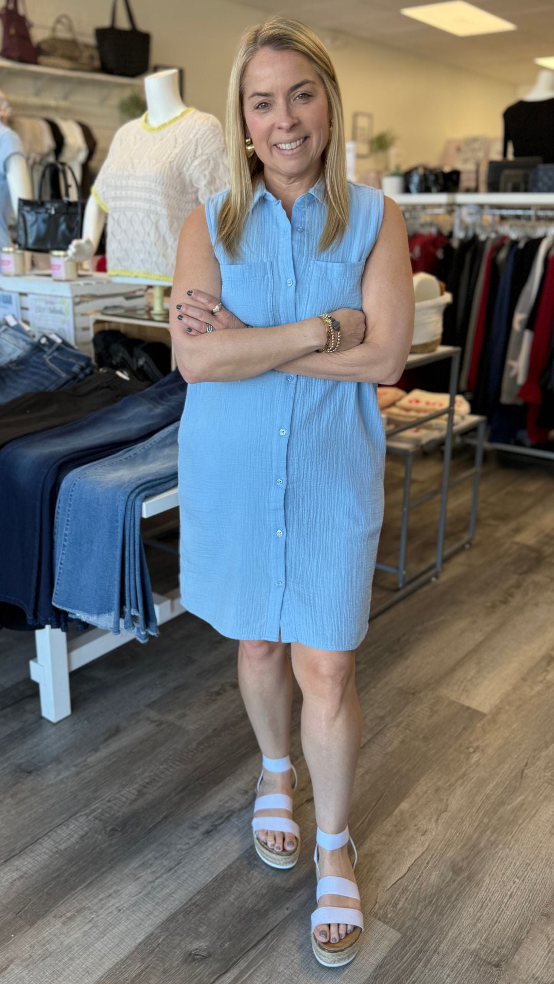 Light Blue Sleeveless Gauze Dress