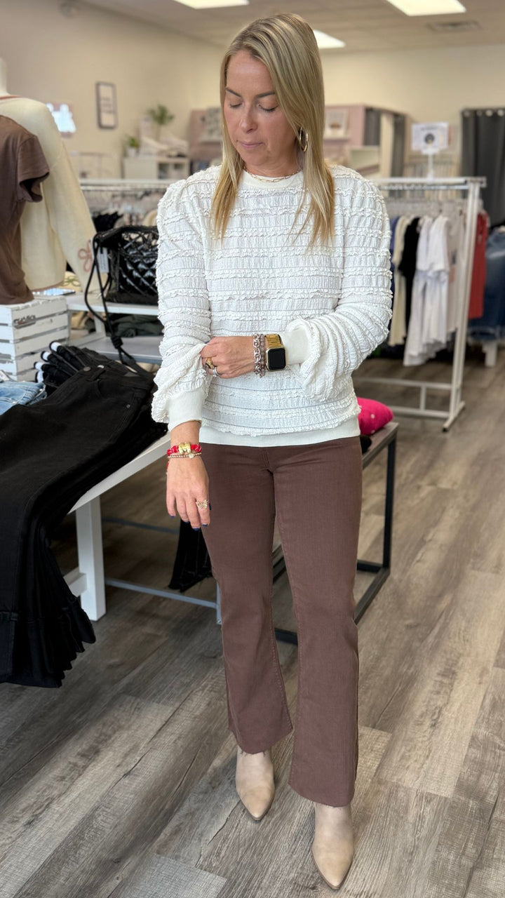 High Rise Vintage Brown Tonal Crop Flare Jeans