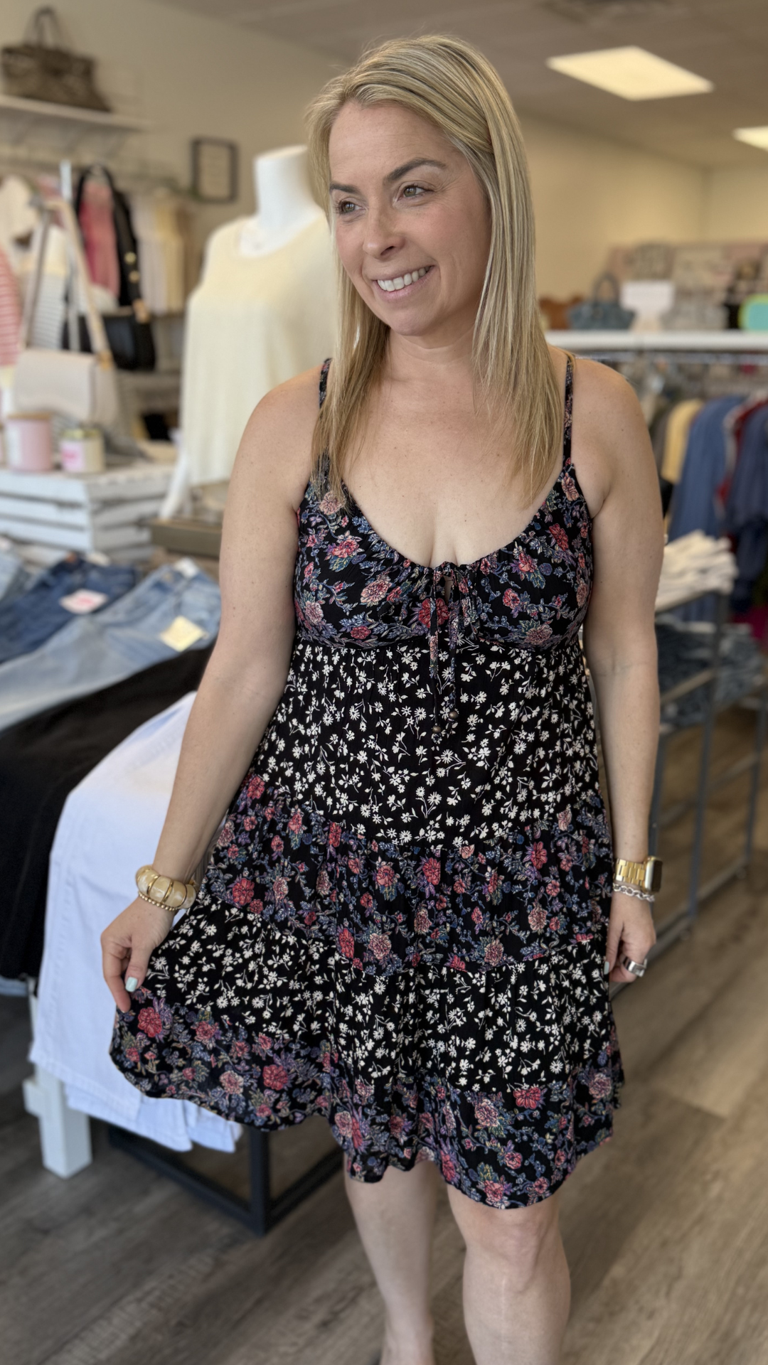 Black Mix Print Floral Dress