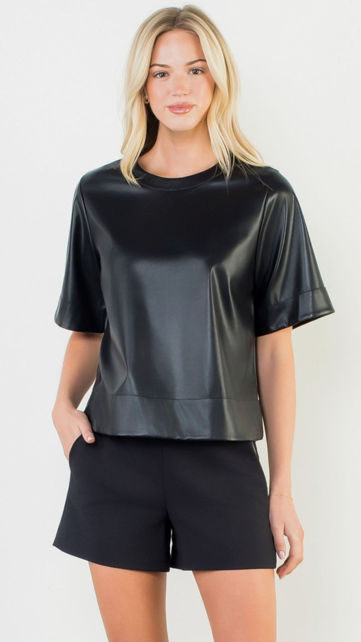Black Faux Leather Top