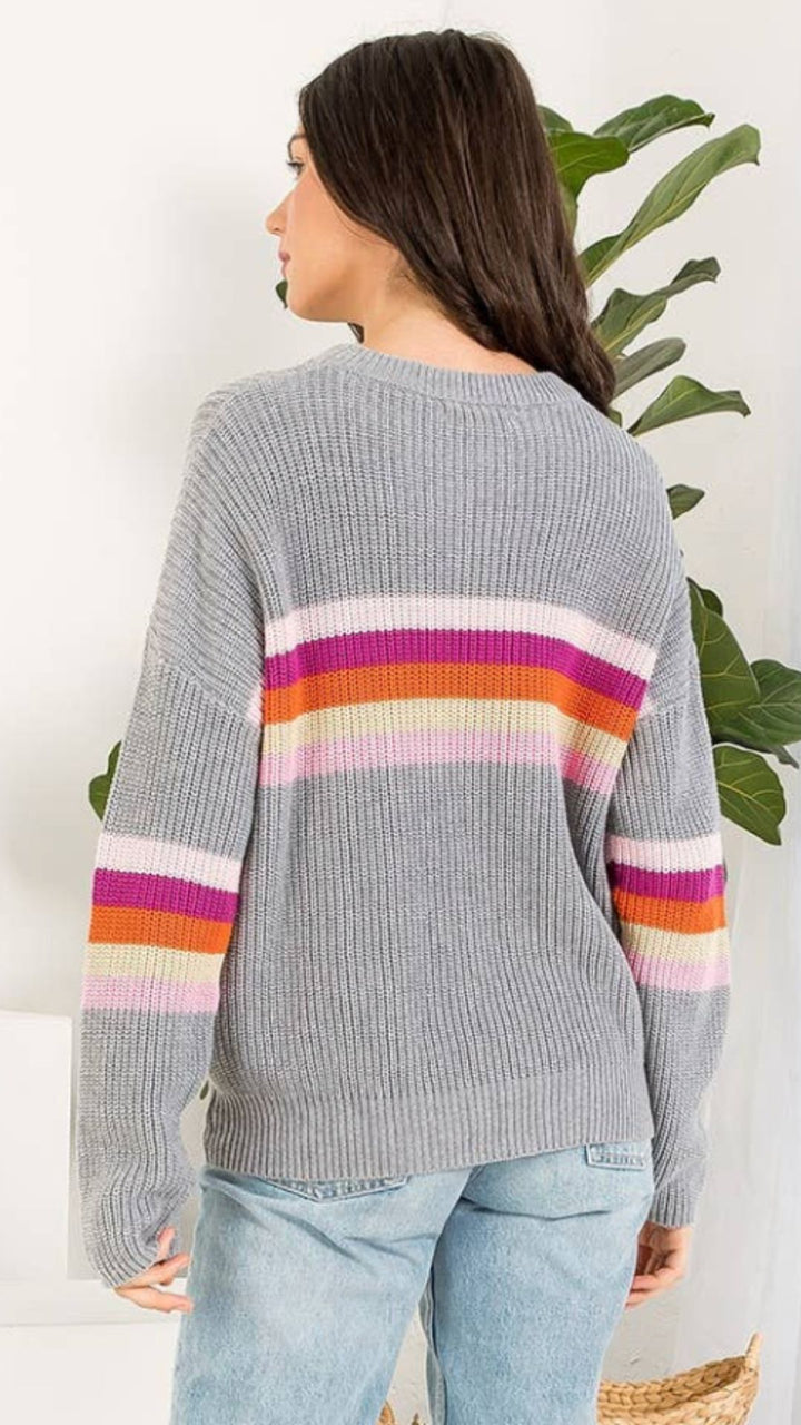 Stripe Drop Shoulder Cotton Sweater