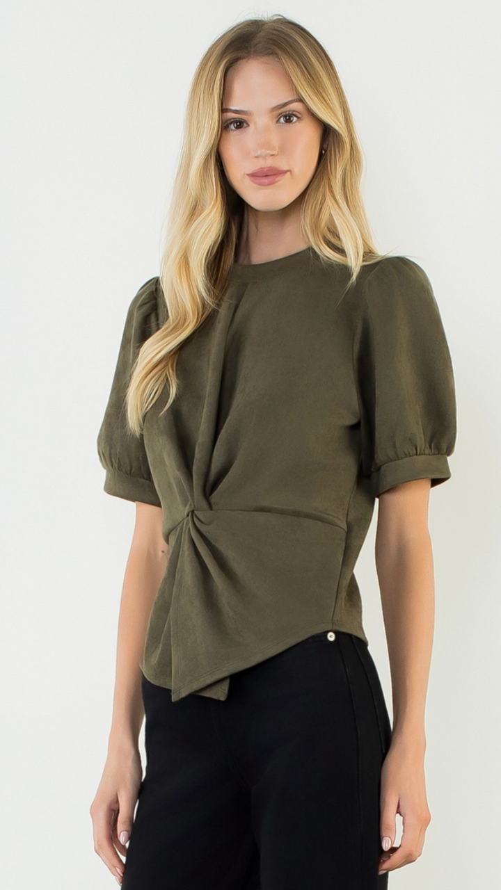 Olive Suede Twist Top
