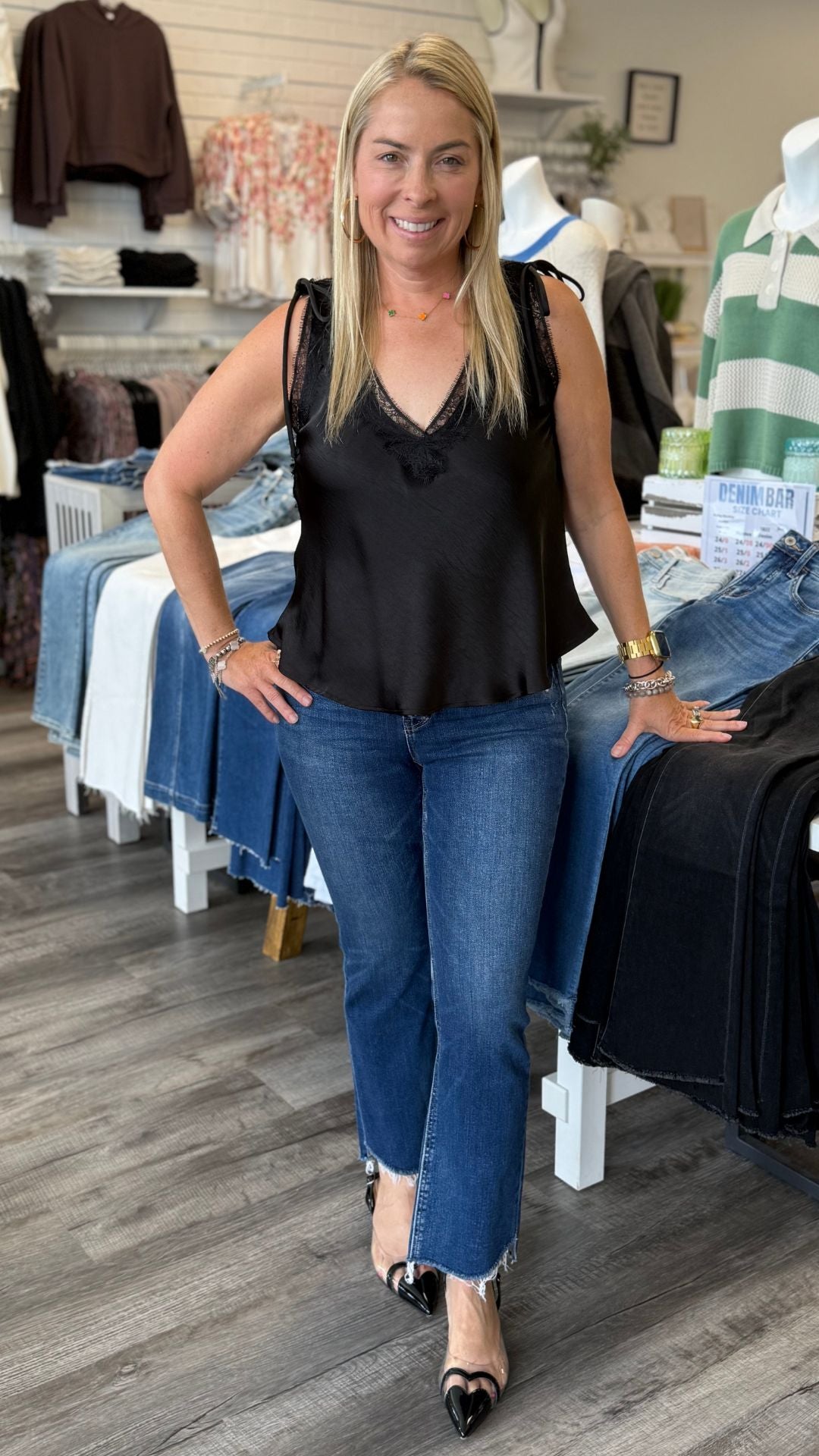 High Rise Dark Wash Raw Step Hem Crop Flare Jeans
