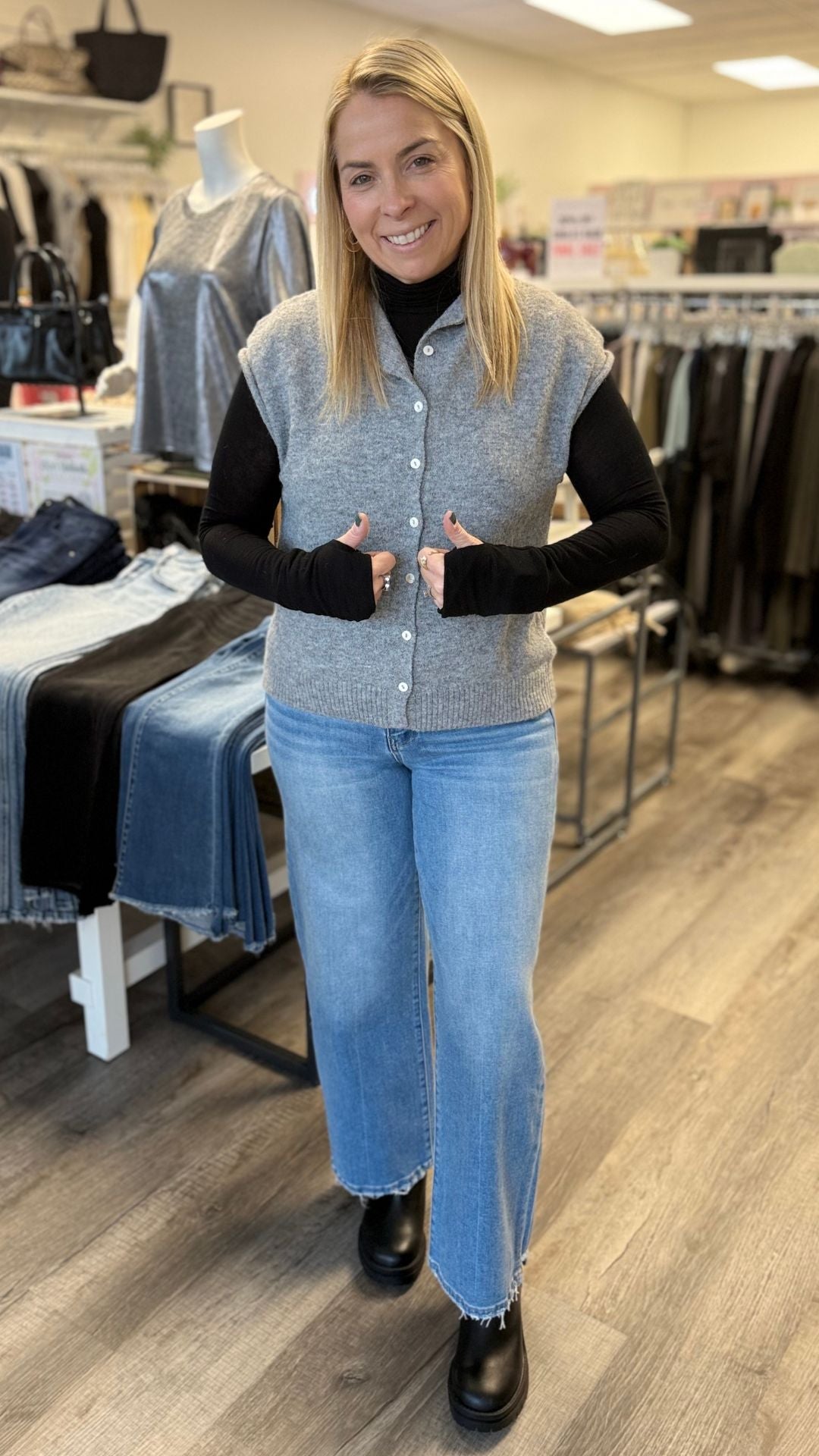 Heather Gray Piper Vest Cardigan