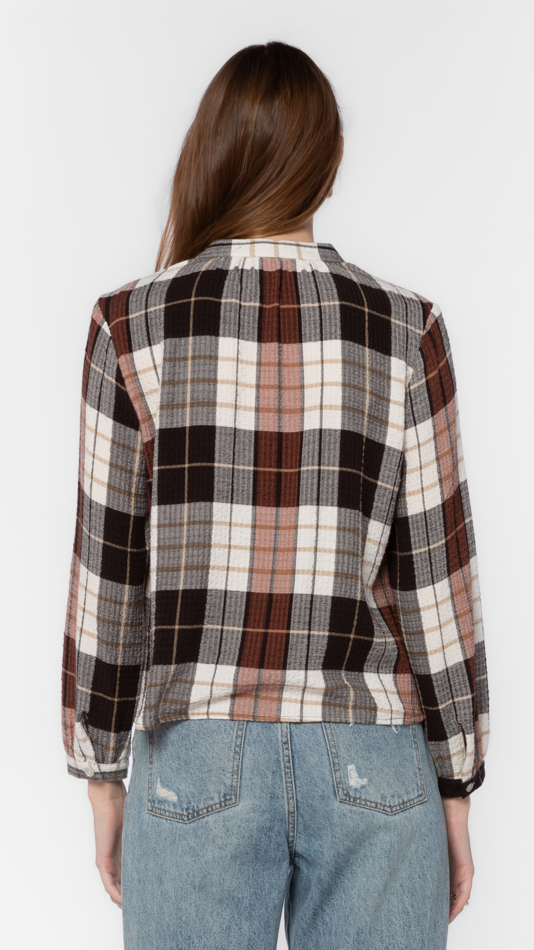 Plaid Peasant Long Sleeve Top