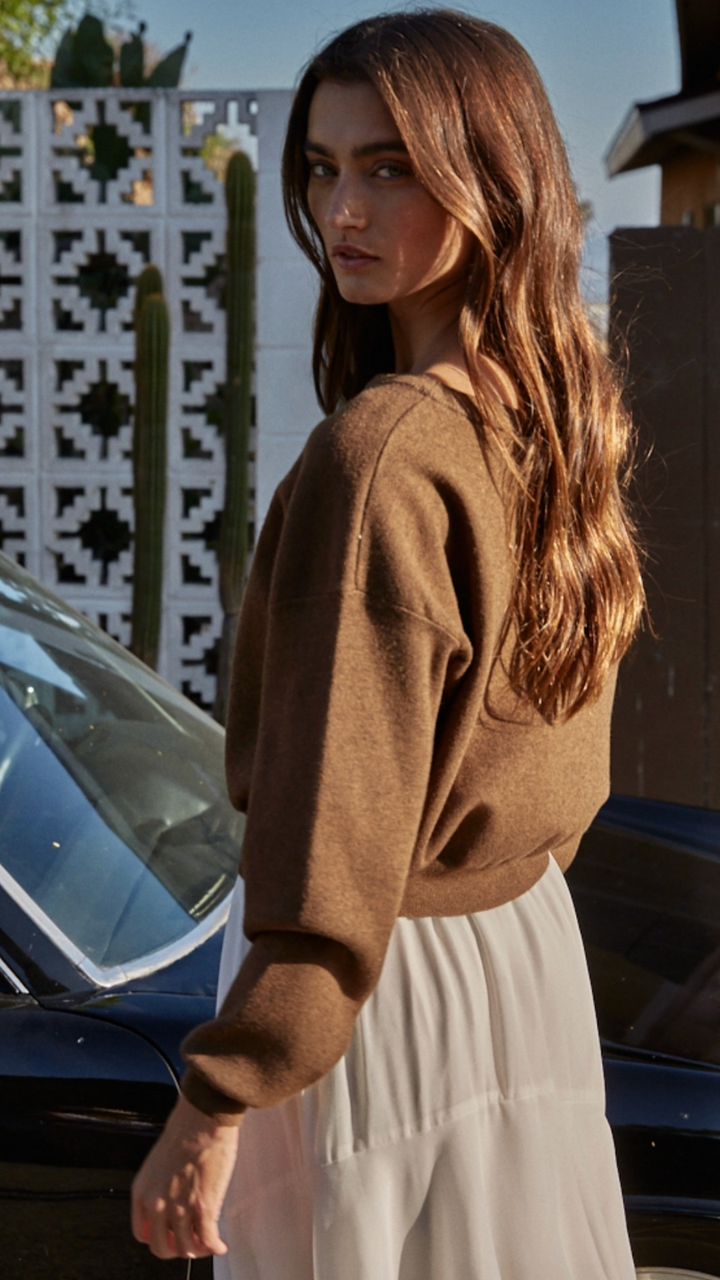 Brown Boatneck Pullover Sweater