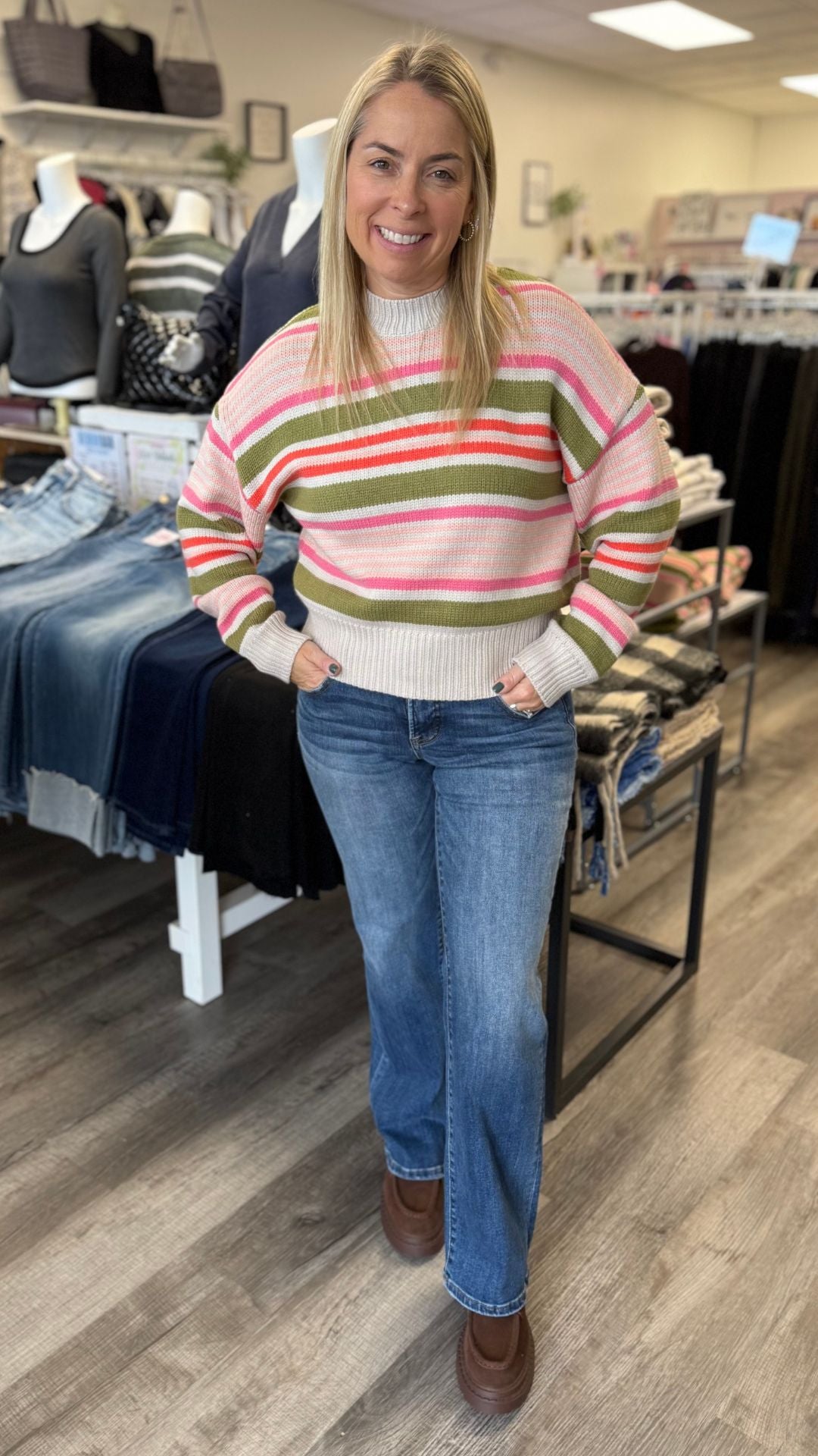Multicolor Stripe Crewneck Knit Sweater