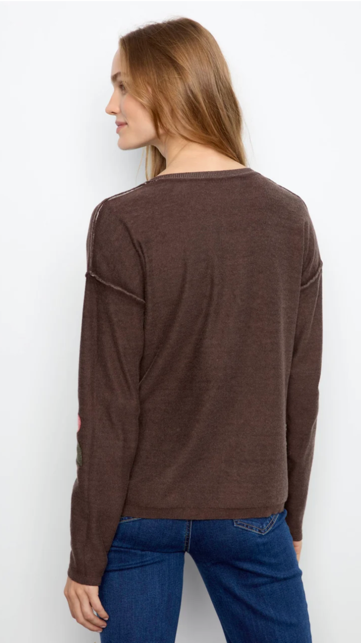 Coffee Floral Reversible V Neck Sweater