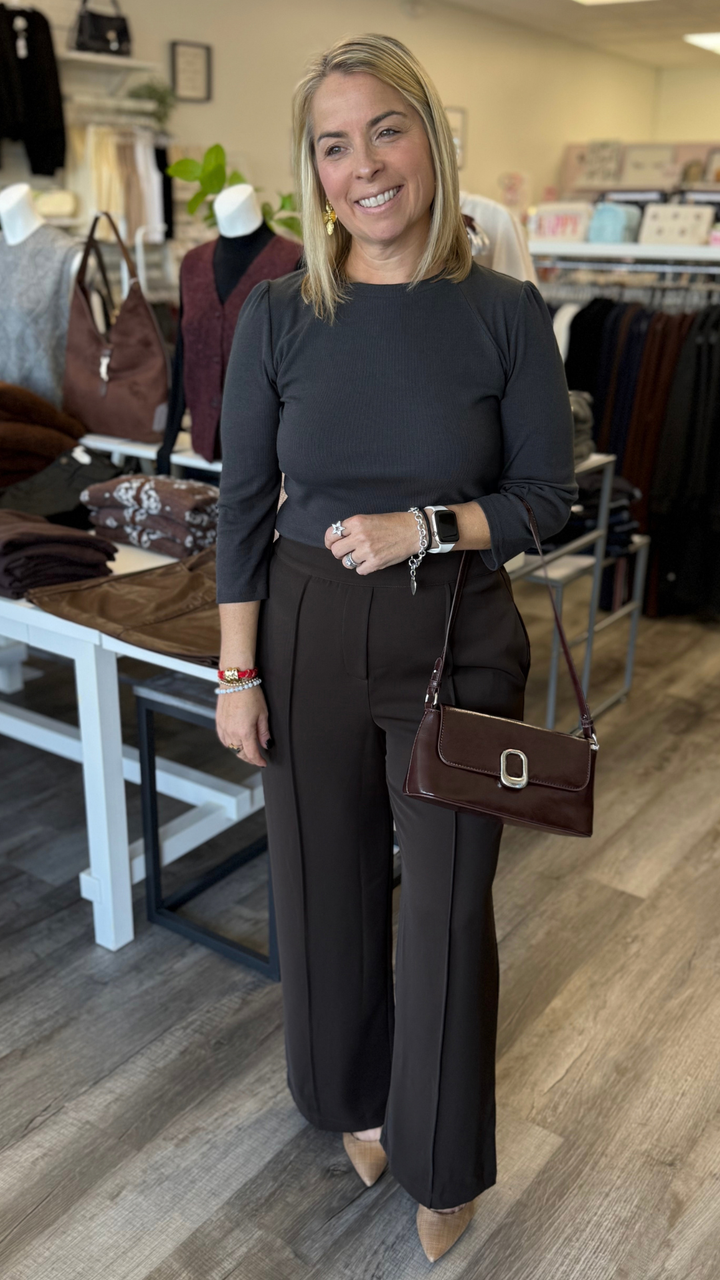 Charcoal Puff Sleeve Knit Top