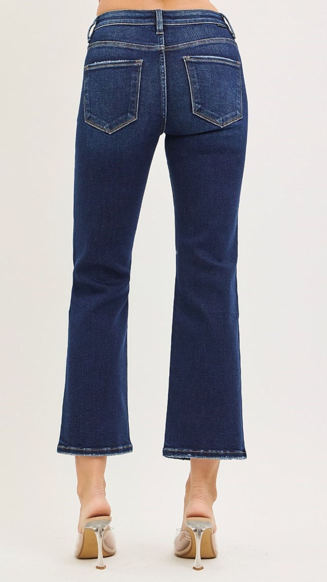 High Rise Dark Wash Tummy Control Crop Bootcut Jeans