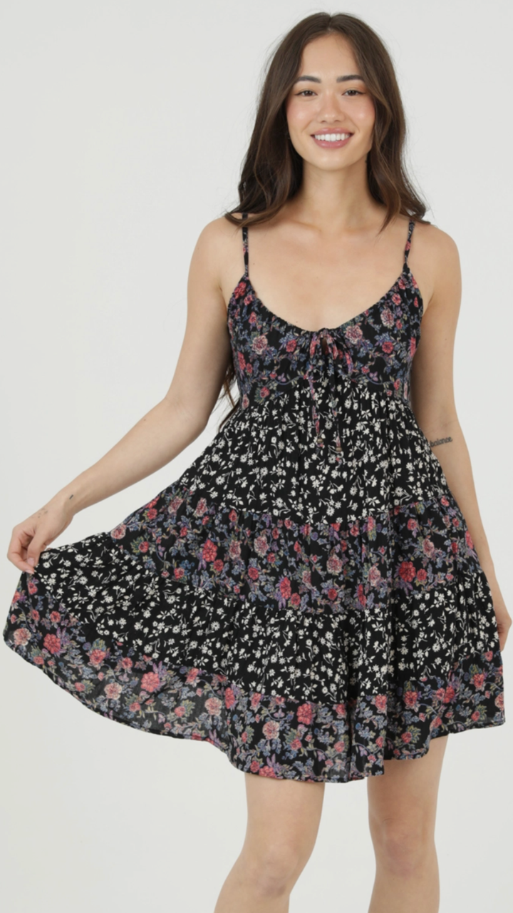 Black Mix Print Floral Dress