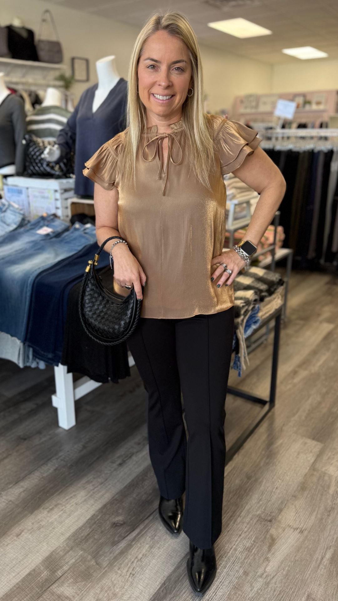 Gold Flutter Sleeve Blouse