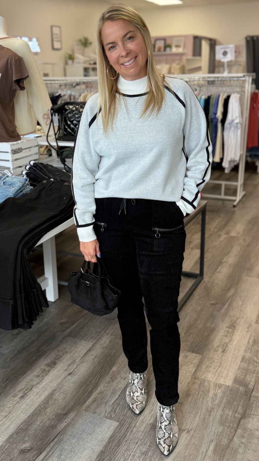 Contrast Seam Mock Neck Sweater