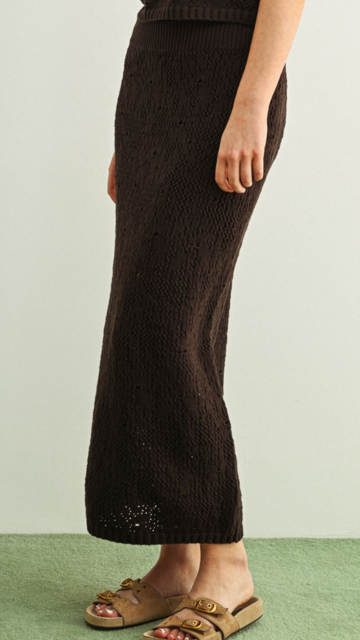 Chocolate Crochet Knit Top And Skirt Set