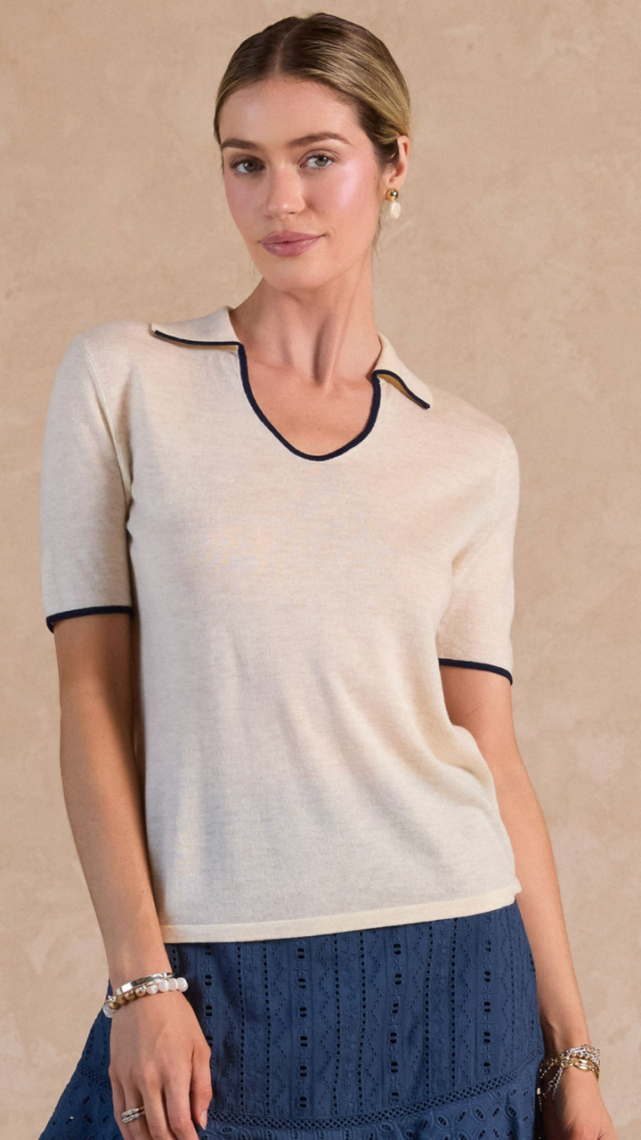 Natural Open Point Collar Top