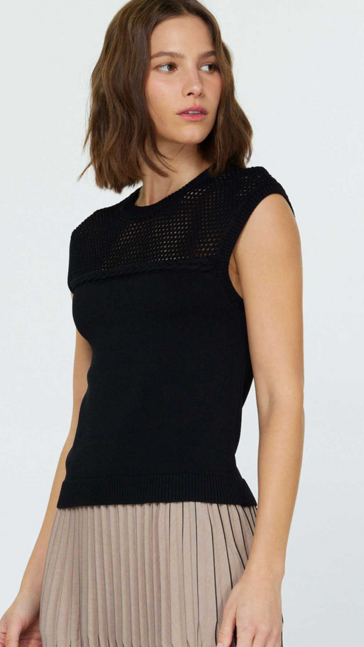 Mesh Detail Round Neck Sweater Top
