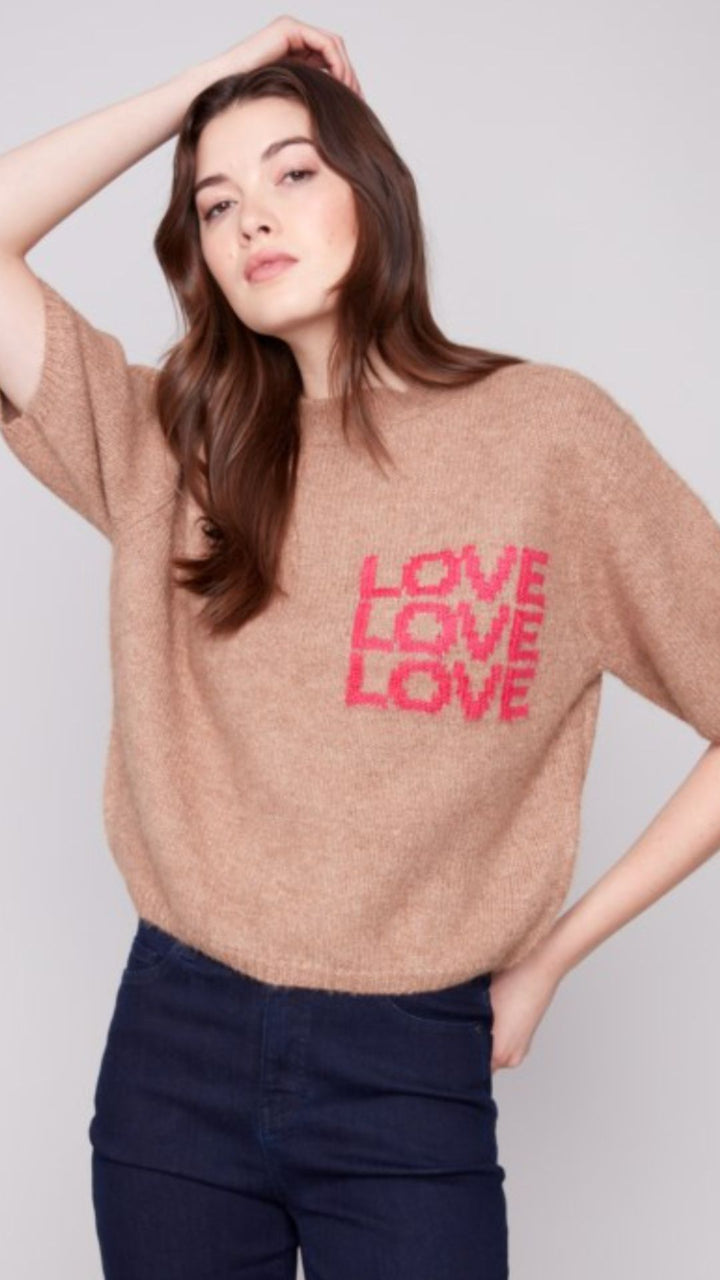 Truffle Balloon Elbow Sleeve Love Sweater