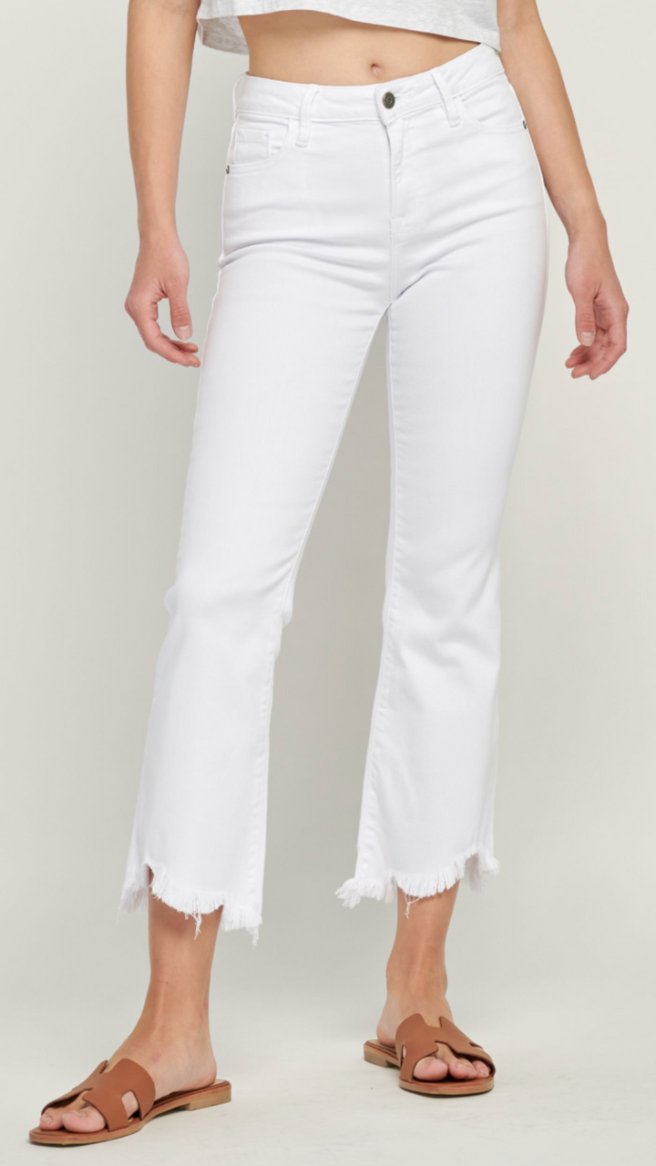 HAPPI White Frayed Hem Crop Flare Jeans