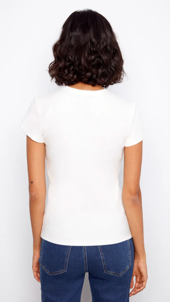 White Tencel Ribbed Crew Neck Tee