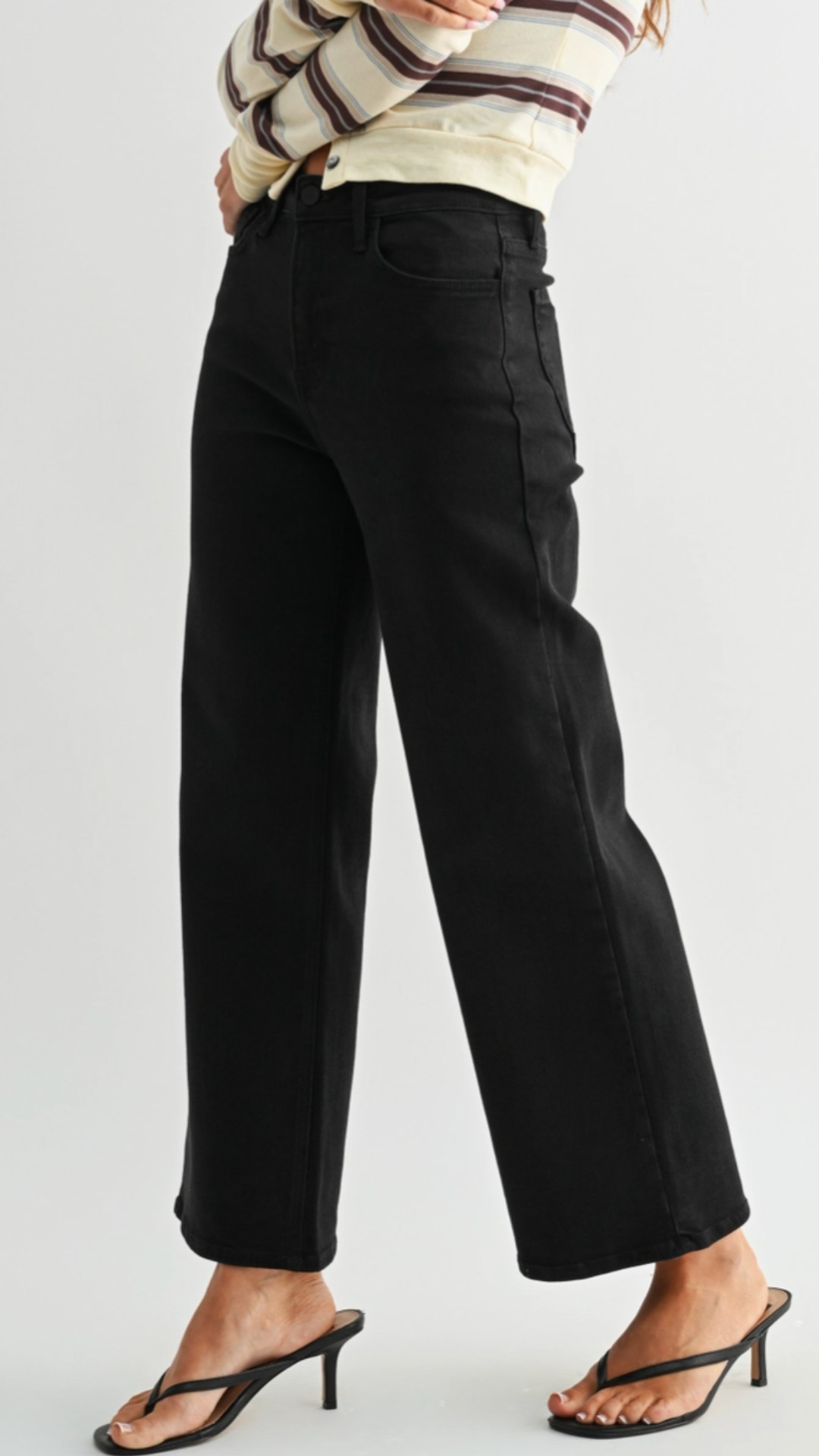 High Rise Black Slim Crop Wide Leg Jeans