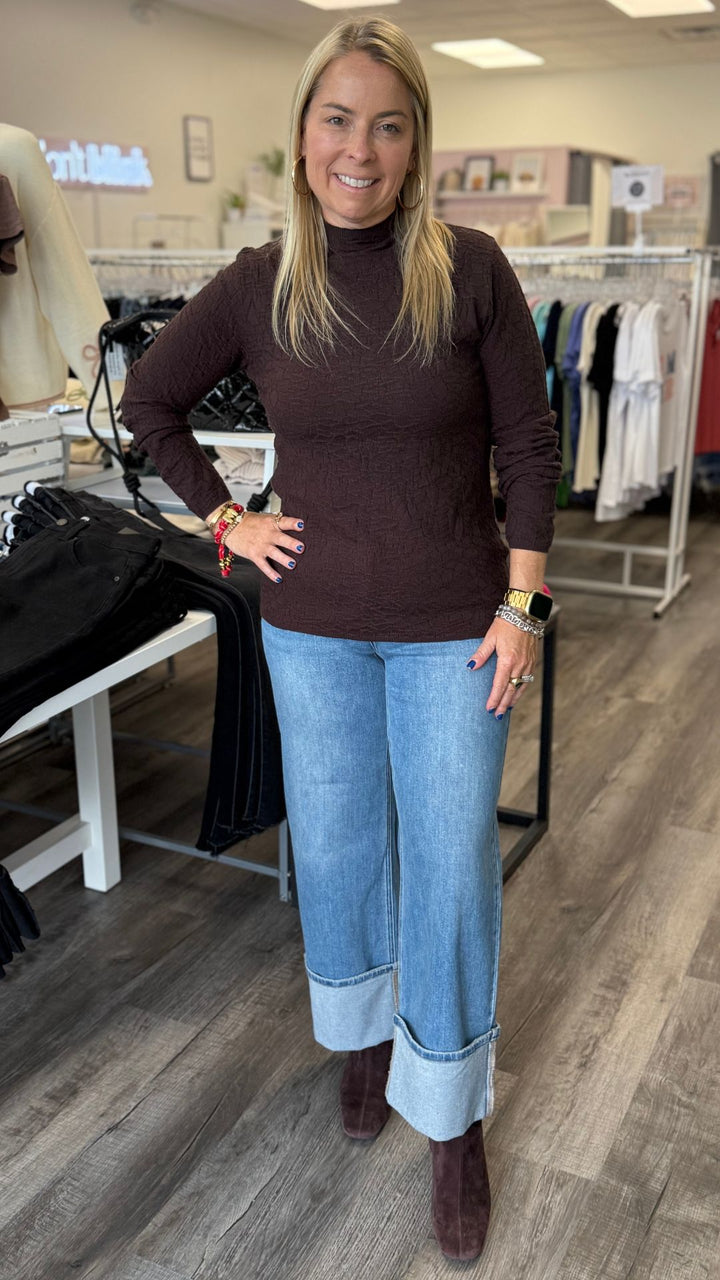 Mid Rise Medium Wash Petite Cuffed Slim Wide Jeans