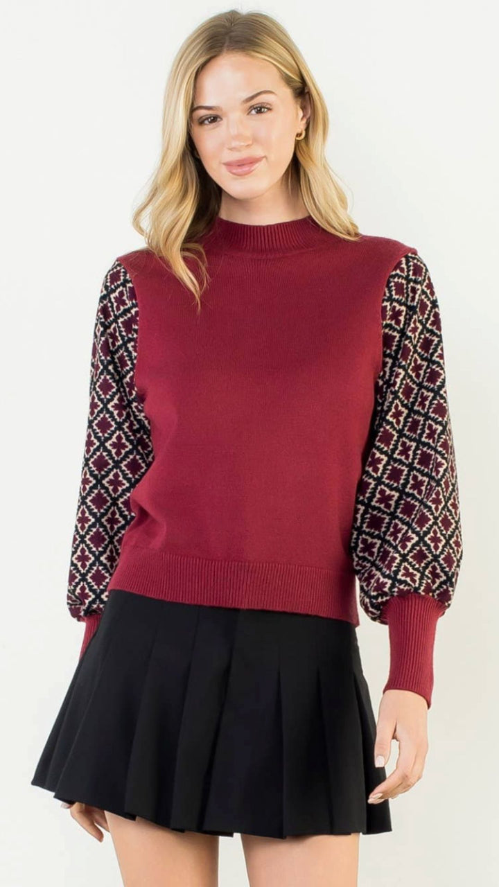 Burgundy Mixed Media Knit Top