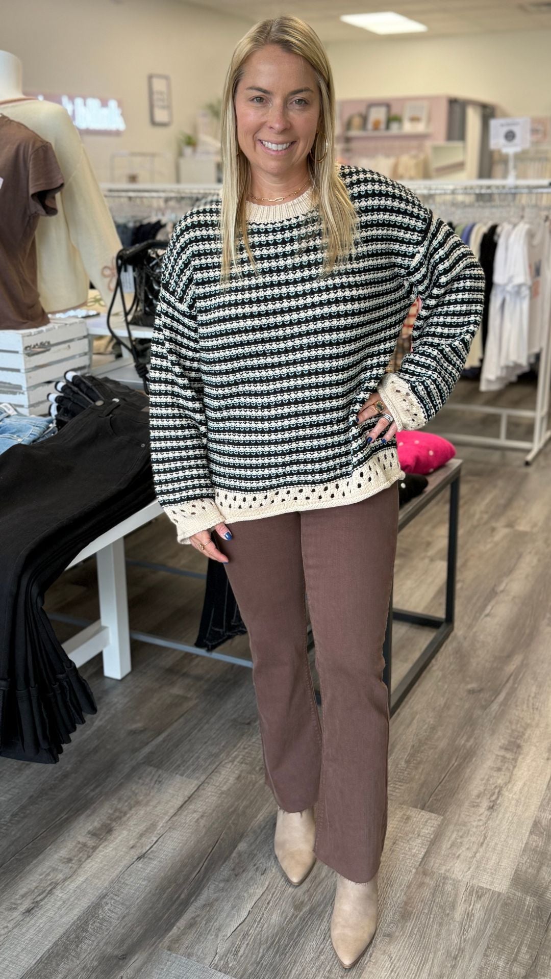 High Rise Vintage Brown Tonal Crop Flare Jeans