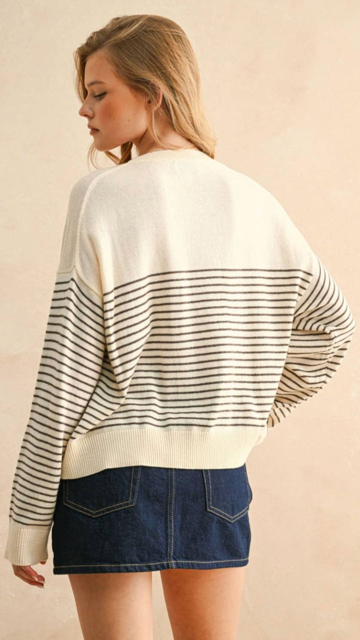 Cream And Mocha Stripe Sweater Top