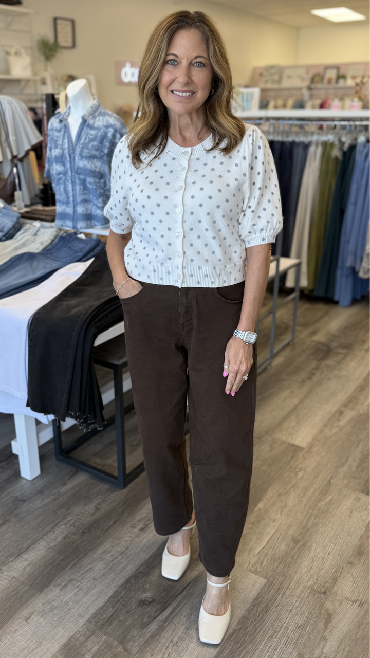 Brown Back Elastic Waist Band Pants